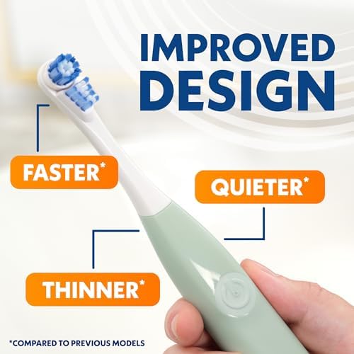 Spinbrush battery powered adult toothbrush close up on medium bristle head.