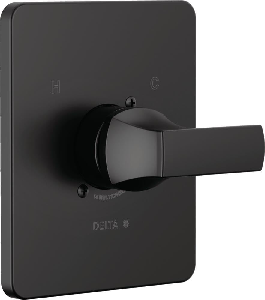 Delta stainless steel shower trim set in packaging