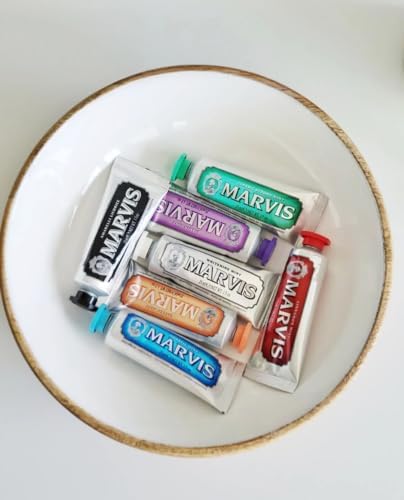 Back label of Marvis Whitening Mint Toothpaste displaying usage directions and ingredients