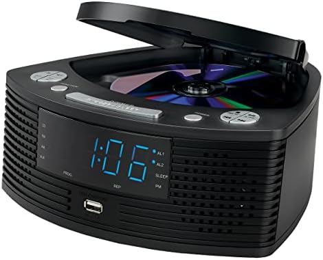Jensen alarm clock radio with smartphone connected for charging