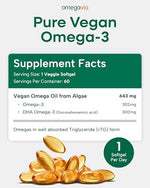 OmegaVia Vegan Omega 3 supplement bottle with IAOS certification logo