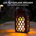 ANERIMST wireless audio lantern mounted as a landscape torch using included ground stakes in a lush garden pathway setting