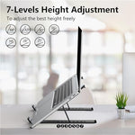 Side profile of Tonmom laptop riser showing height adjustments