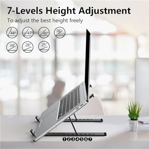 Side profile of Tonmom laptop riser showing height adjustments