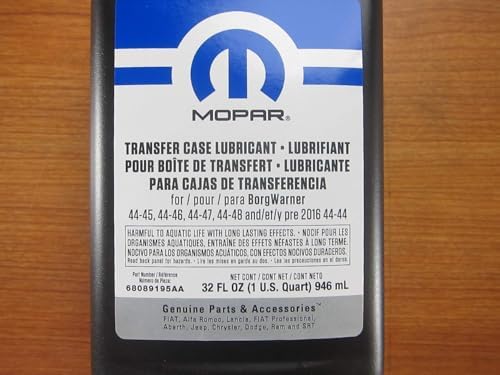 Two quarts of Mopar OEM transfer case fluid bottle labels