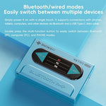 Premium white portable Bluetooth receiver connected to premium in-ear monitor headphones