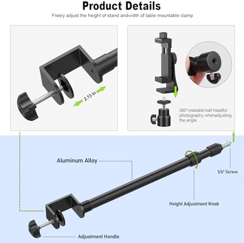 ALTSON aluminum desktop stand highlighting the 2.2 inch silicone padded table clamp