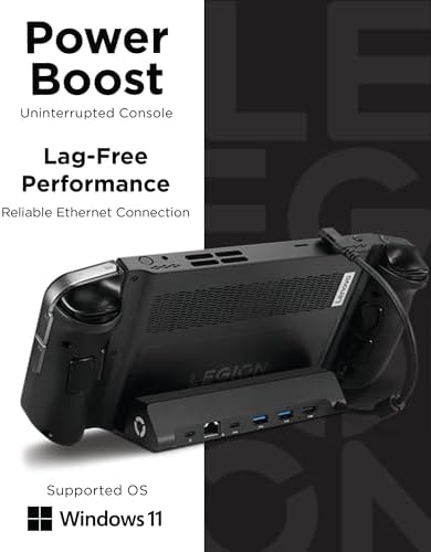 Compact desktop setup displaying the space saving design of the official Lenovo console docking dock.