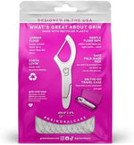 Grin minty flavor dental flossers showing the premium longer floss head close up