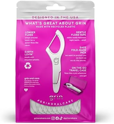 Grin minty flavor dental flossers showing the premium longer floss head close up