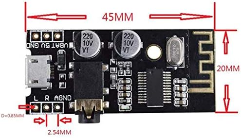 HiLetgo lossless sound decoding receiver kit highlighting the micro USB 5 Volt input port.