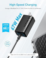 Anker compact Gallium Nitride power brick being plugged into a wall slot
