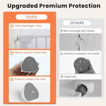 Mumeasy wall protectors installed on a white door frame showing how it cushions pressure gate spindles