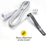 Multi-color reusable cable wraps being linked together to extend the overall strap length.