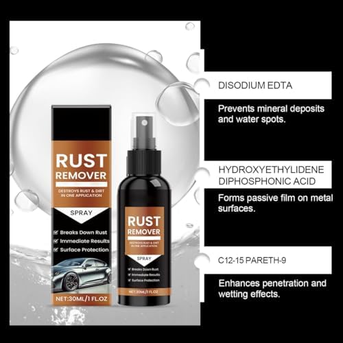 Multipurpose metal cleaner spray restoring shine to corroded iron surfaces
