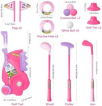 Close up of kid safe plastic golf clubs and balls