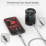 Henrety audio cable plugged into a smartphone and car aux port