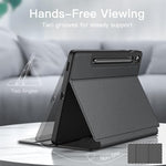 JETech slim folio stand case supporting a ten point nine inch Samsung tablet at a media viewing angle