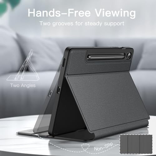 JETech slim folio stand case supporting a ten point nine inch Samsung tablet at a media viewing angle