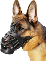 Barkless dog muzzle with snap on treat cover