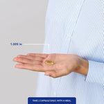 Pure Encapsulations ONE Omega capsule size comparison and amber bottle packaging details.