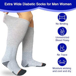 Grey bariatric socks for swollen feet displayed in a pair