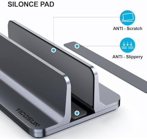 Close up look at the protective silicone pads inside the SCTOPAE metal laptop stand cradle.