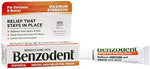 Back label of Benzodent cream showing drug facts and ingredients.