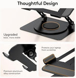 Side view of Tecknet laptop riser demonstrating the 180 degree maximum tilt capability