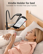 Close-up of the upgraded base clamp mechanism on the SAIJI black tablet mount attached to a desk surface.