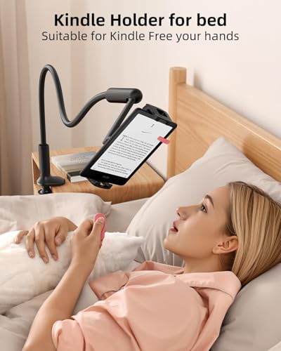 Close-up of the upgraded base clamp mechanism on the SAIJI black tablet mount attached to a desk surface.