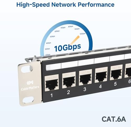 Cable Matters 1U shielded patch panel rear view demonstrating inline keystone couplers