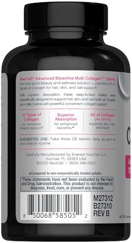 Authentic NeoCell advanced beauty series multi collagen tablets bottle with safety seal displayed