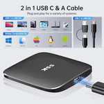 SSK Type C external drive placed next to an iPhone fifteen demonstrating quick mobile storage expansion and file sharing