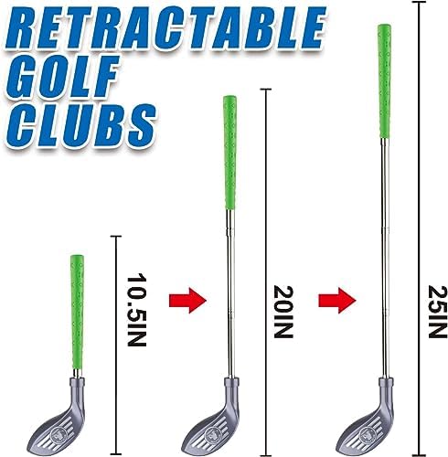 Child playing with Rcroks adjustable golf clubs on mat