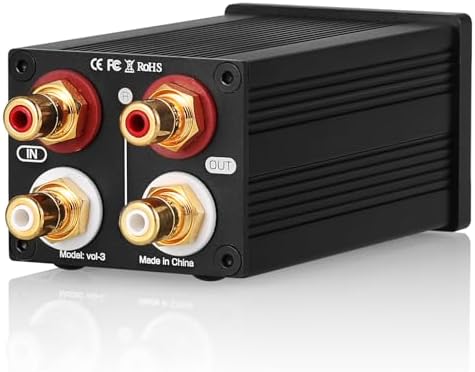 Nobsound passive volume attenuator rear panel highlighting gold plated RCA input and output terminals