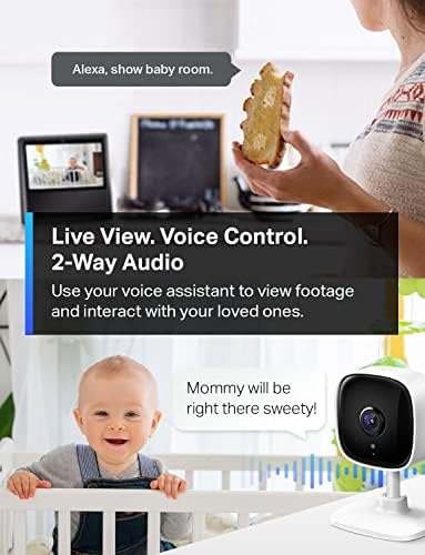 Compact Tapo baby monitor showing the side profile view with microSD storage slot.