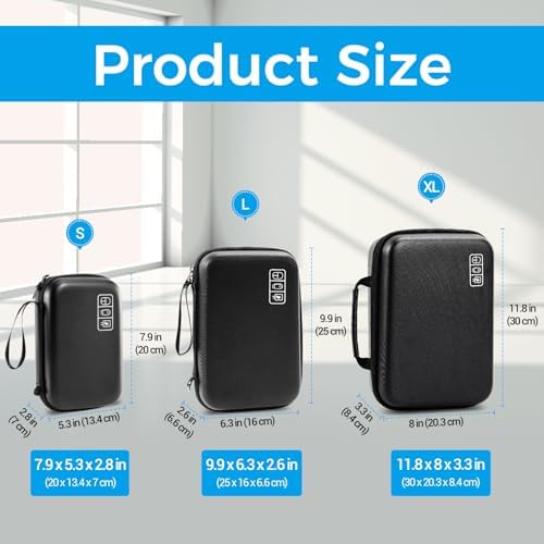 ProCase electronics storage pouch opened flat revealing adjustable padded dividers with MacBook charger inside