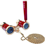 Emthony theater binoculars in burgundy and gold with extendable lorgnette handle