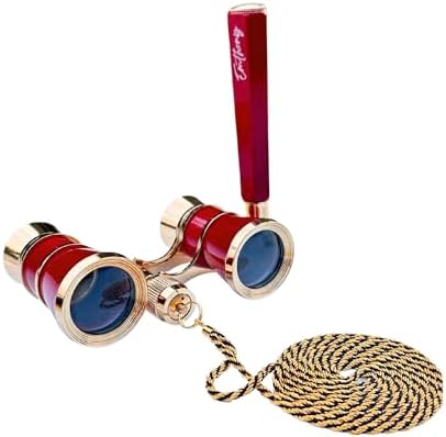 Emthony theater binoculars in burgundy and gold with extendable lorgnette handle