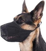 Breathable adjustable puppy muzzle for scavenging prevention side view