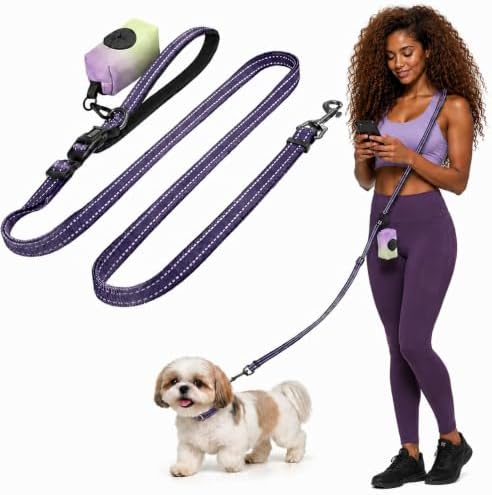 Adjustable four to seven feet waist pet leash with reflective strips for running.