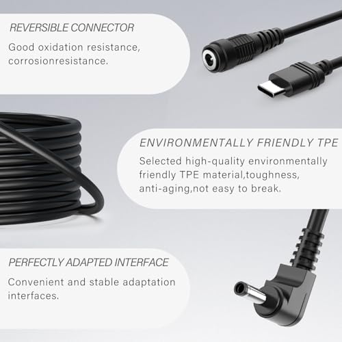 Side-by-side comparison of the Type-C and barrel connector attachments included with the thirteen point two feet power cord.