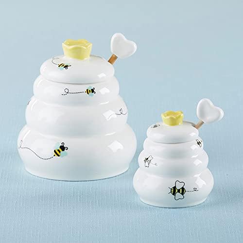 Kate Aspen Sweet as Can Bee Ceramic Mini Honey Pot with Wooden Honey Dipper (3.4 oz) Honey Jar, Bee Decor, White/Yellow (23261WT) - Image 6
