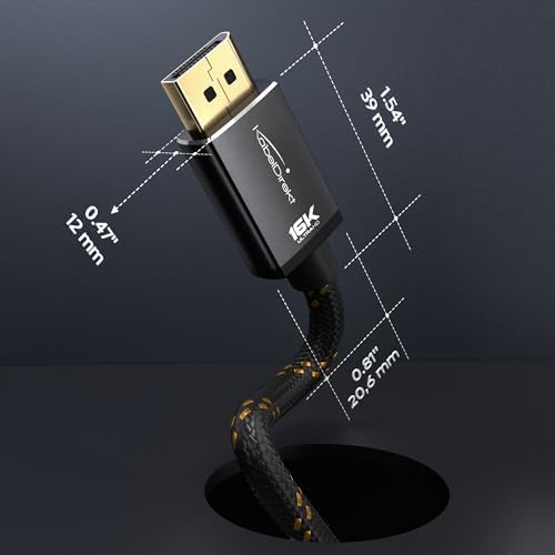 KabelDirekt high speed 80Gbps DisplayPort cable connected to a gaming monitor