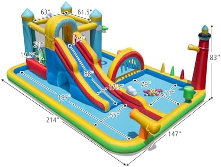 Detailed view of the long slide and climbing wall