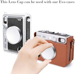 Rieibi lens protector being smoothly fitted onto a hybrid instant camera body.