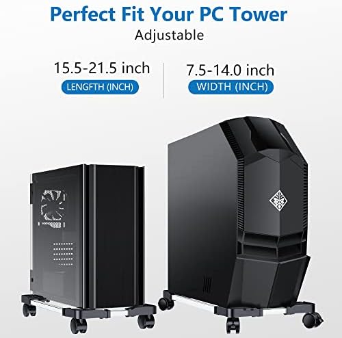 Under-desk desktop PC holder with locking caster wheels for floor protection