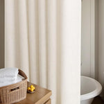 DUKIYO poly linen blended fabric showing texture detailing and wrinkle resistant properties.