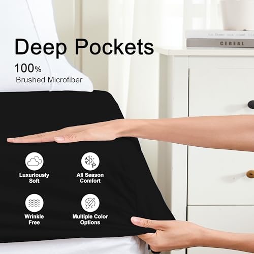 Black fitted sheet showing 360 degree elastic band
